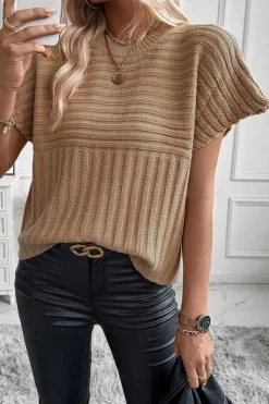 Hot Dear-Lover Rib Knitted Wide Sleeve Sweater T Shirt Light French Beige
