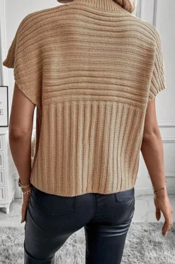 Hot Dear-Lover Rib Knitted Wide Sleeve Sweater T Shirt Light French Beige