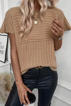 Hot Dear-Lover Rib Knitted Wide Sleeve Sweater T Shirt Light French Beige