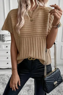 Hot Dear-Lover Rib Knitted Wide Sleeve Sweater T Shirt Light French Beige