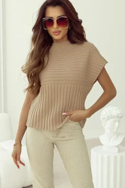 Hot Dear-Lover Rib Knitted Wide Sleeve Sweater T Shirt Light French Beige