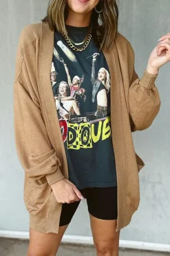 Best Dear-Lover Ribbed Edge Exposed Seam Knit Cardigan with Pockets Light French Beige