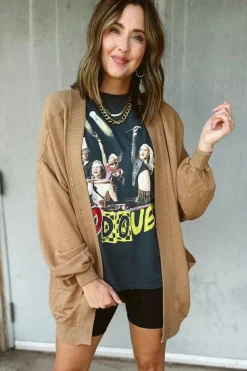 Best Dear-Lover Ribbed Edge Exposed Seam Knit Cardigan with Pockets Light French Beige