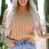 Hot Dear-Lover Solid Color Cable Knit High Neck Tank Top Light French Beige