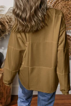 Hot Dear-Lover Solid Color Patchwork Drop Shoulder Baggy Sweatshirt Light French Beige