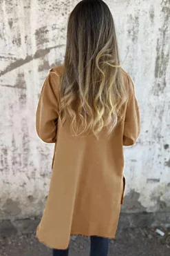 Online Dear-Lover Solid Color Casual Zip up Hooded Coat Light French Beige