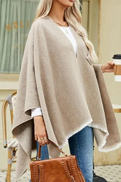 Clearance Dear-Lover Solid Wrap Cross Front Large Warm Shawl Light French Beige