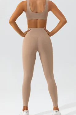 Clearance Dear-Lover Solid Color Active Bra and High Waist Leggings Workout Set Light French Beige