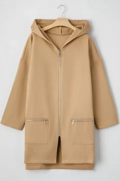 Online Dear-Lover Solid Color Casual Zip up Hooded Coat Light French Beige