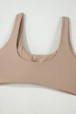 Clearance Dear-Lover Solid Color Active Bra and High Waist Leggings Workout Set Light French Beige