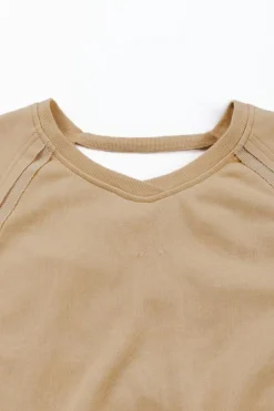 Clearance Dear-Lover Solid Color Lattice Hollow Out Back Sweatshirt Light French Beige