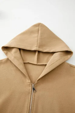 Online Dear-Lover Solid Color Casual Zip up Hooded Coat Light French Beige