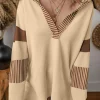 Outlet Dear-Lover Striped Colorblock Patchwork Collar Sweatshirt Light French Beige
