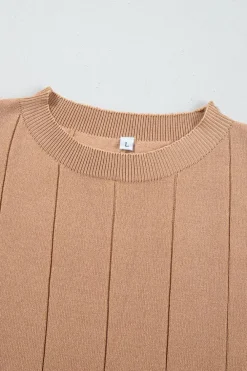 Discount Dear-Lover Striped Crew Neck Sweater T-shirt Light French Beige