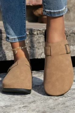 Sale Dear-Lover Suede Buckle Detail Slippers Light French Beige