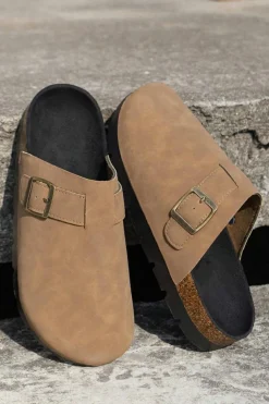 Sale Dear-Lover Suede Buckle Detail Slippers Light French Beige