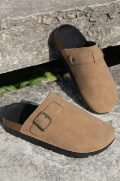 Sale Dear-Lover Suede Buckle Detail Slippers Light French Beige