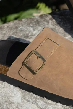 Sale Dear-Lover Suede Buckle Detail Slippers Light French Beige