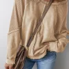 Best Dear-Lover Waffle Knit Patchwork Exposed Seam Raglan Sweatshirt Light French Beige