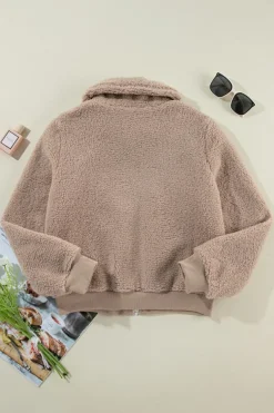 New Dear-Lover Zipper Pocketed Winter Fuzzy Jacket Light French Beige