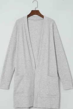 Discount Dear-Lover Thermal Waffle Knit Pocketed Cardigan Light Gray