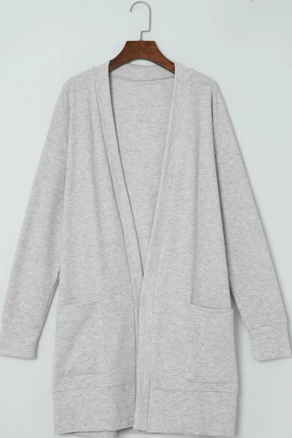 Discount Dear-Lover Thermal Waffle Knit Pocketed Cardigan Light Gray