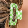 Fashion Dear-Lover Checkered Print Hollow Out Hair Clip Light Green