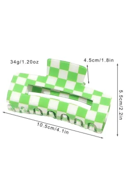 Fashion Dear-Lover Checkered Print Hollow Out Hair Clip Light Green