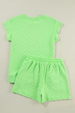 Outlet Dear-Lover Checkered Textured Tee and Drawstring Shorts Light Green