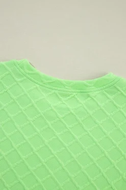 Outlet Dear-Lover Checkered Textured Tee and Drawstring Shorts Light Green