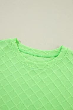 Outlet Dear-Lover Checkered Textured Tee and Drawstring Shorts Light Green
