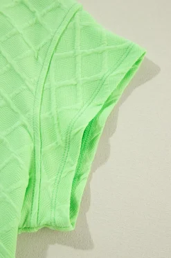 Outlet Dear-Lover Checkered Textured Tee and Drawstring Shorts Light Green