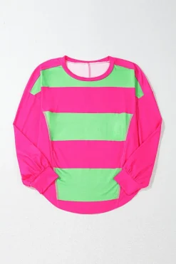 New Dear-Lover Colorblock Striped Drop Shoulder Loose Top Light Green