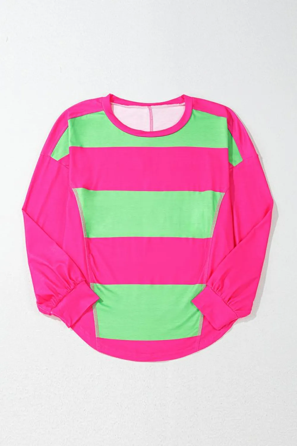 New Dear-Lover Colorblock Striped Drop Shoulder Loose Top Light Green