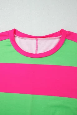 New Dear-Lover Colorblock Striped Drop Shoulder Loose Top Light Green