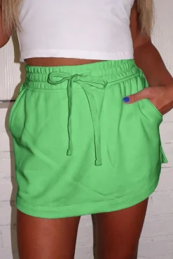 Discount Dear-Lover French Terry Drawstring Mini Skort with Pockets Light Green