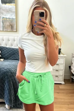 Discount Dear-Lover French Terry Drawstring Mini Skort with Pockets Light Green