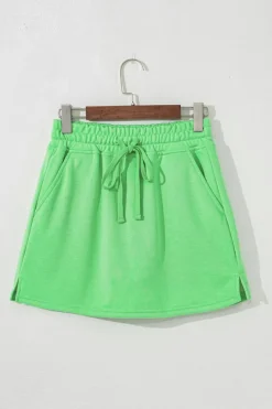 Discount Dear-Lover French Terry Drawstring Mini Skort with Pockets Light Green
