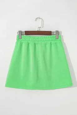 Discount Dear-Lover French Terry Drawstring Mini Skort with Pockets Light Green