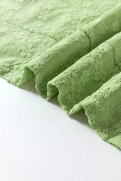 Online Dear-Lover Solid Color Textured Side Split Crew Neck Blouse Light Green