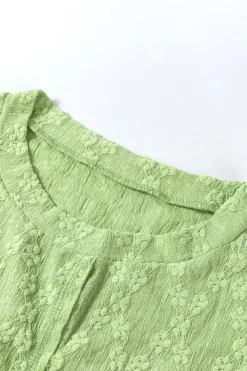 Online Dear-Lover Solid Color Textured Side Split Crew Neck Blouse Light Green