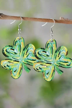 Sale Dear-Lover St. Patrick Painted Shamrock Shape Drop Earrings Light Green