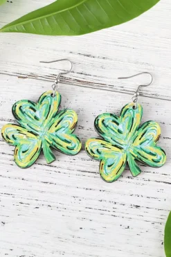 Sale Dear-Lover St. Patrick Painted Shamrock Shape Drop Earrings Light Green