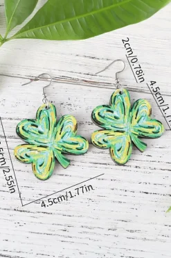 Sale Dear-Lover St. Patrick Painted Shamrock Shape Drop Earrings Light Green