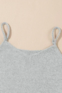 Clearance Dear-Lover 3 Pieces Rib Crop Camisole Matching Shorts Lounge Set with Cardigan Light Grey