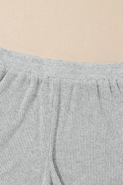 Clearance Dear-Lover 3 Pieces Rib Crop Camisole Matching Shorts Lounge Set with Cardigan Light Grey