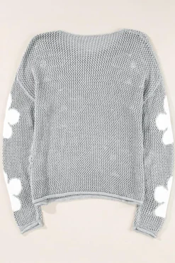 New Dear-Lover Big Flower Hollowed Knit Drop Shoulder Sweater Light Grey