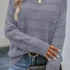 Best Dear-Lover Boat Neck Drop Shoulder Pointelle Knit Sweater Light Grey