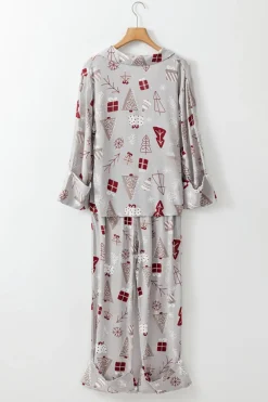 Best Dear-Lover Christmas Printed Shirt and Pants Pajama Set Light Grey