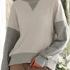Best Dear-Lover Color Block Thumbhole Sleeve Drop Shoulder Sweatshirt Light Grey